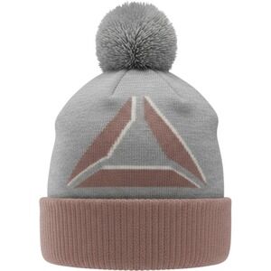 Reebok Beanie Hat Womens OSFM Grey Mauve Knit Pom Pom Delta Logo